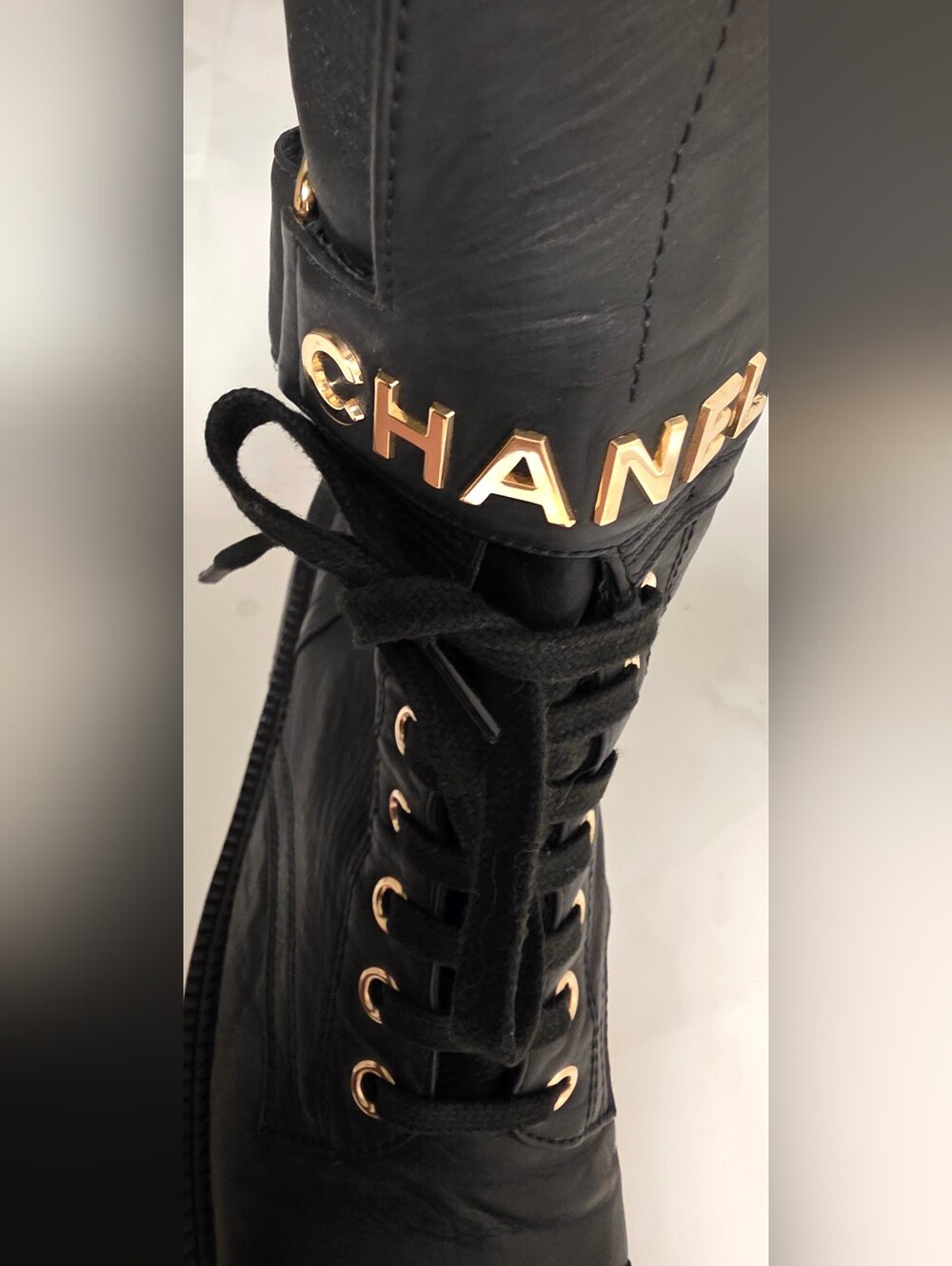 CHANEL Black Leather Lace-Up Boots - Picture 9 of 10